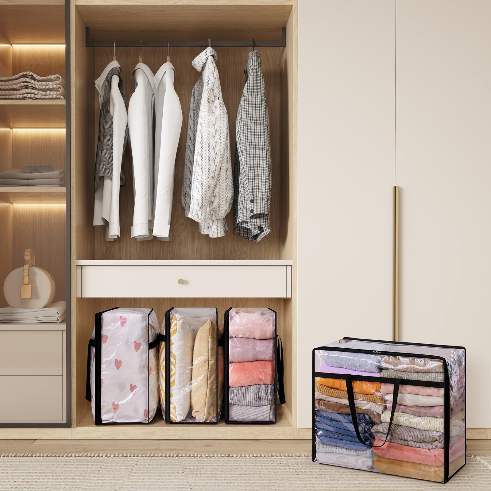 Lifewit 2 Pack Clear Clothes Storage Bags, 95L Large Plastic Blanket Storage, Vinyl Foldable Moving Bags with Zipper, Closet Org